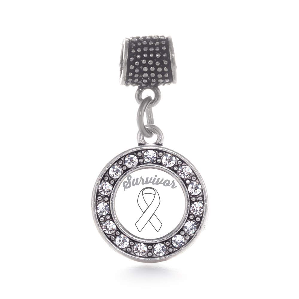 Inspired Silver - Silver Circle Charm for Bracelet with Cubic Zirconia Jewelry, Metal Gemstone, Cubic Zirconia