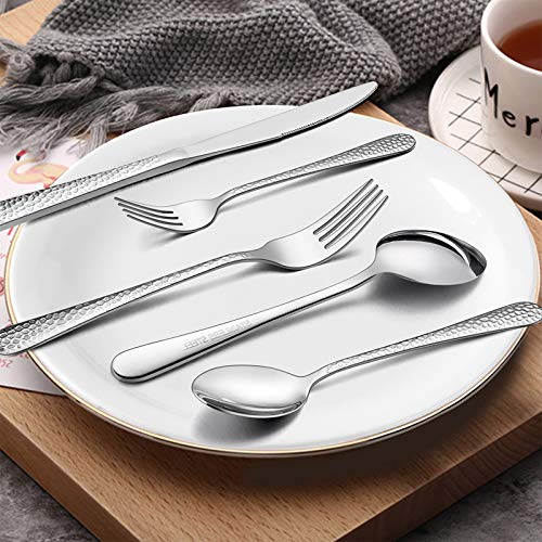 Silverware Set for 12, Efar 60Piece Hammered Flatware Cutlery Set
