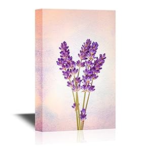 Leaf and Floral Canvas Wall Art - Abstract Purple Lavender on Watercolor Style Background - Gallery Wrap Modern Home Art | Ready to Hang - 12x18 inches