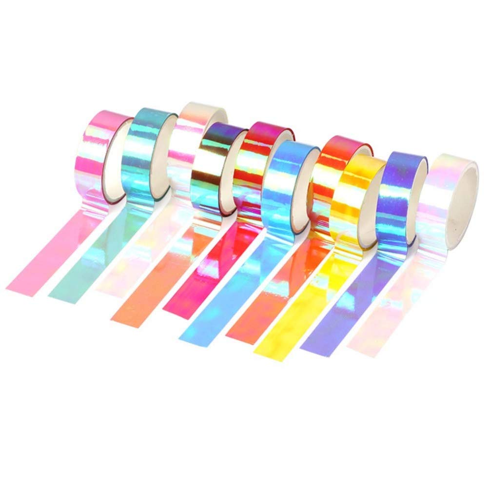 Healifty 20pcs Holographic Washi Masking Tape Adhesive Gradient Rainbow Paper Scrap Booking DIY Arts Craft for Gifts Warpping Office Supplies