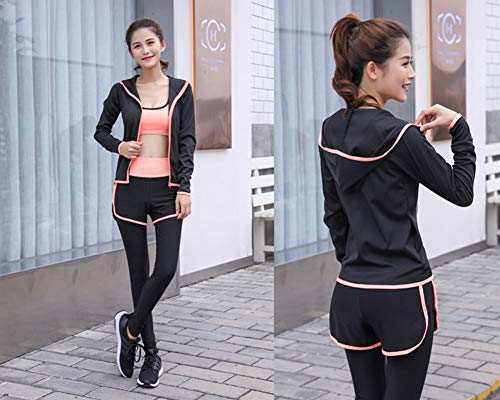 ZETIY Women's Activewear Set 5 Piece Yoga Jogging Workout Clothes Athletic Tracksuits (Large, Orange) - Thumbnail 2