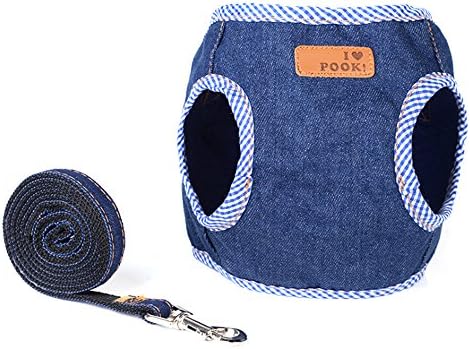 SANFENG Pet Dog Cat Harness and Leash Set,Pet Denim Vest Collars Leads Perfect for Medium and Small Pets Kitten Puppy Walking Training Running Hiking (L, Denim Blue)