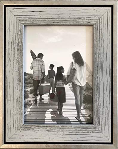 Tasse Verre 5x7 Rustic Frames (3-Pack) - Distressed Farmhouse Industrial Frame - Ready to Hang or Stand - Built-in Easel - Silver Galvanized Metal Look with Wood Insert