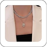 Andelaisi Boho Layered Hammered Square Choker Necklace Silver Textured Square Necklace Choker Vintage Cuban Chain Necklace Punk Thick Chain Necklace Jewelry for Women