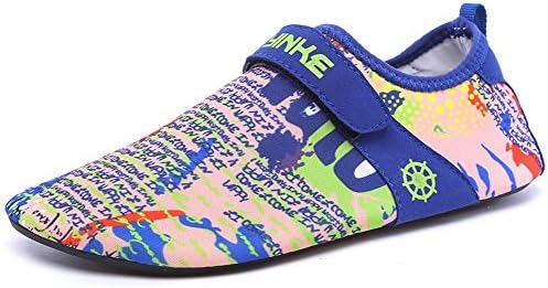 ChezMax Man and Woman Slip-on Water Skin Shoes, Anti-slip Aqua Socks, Breathable Beach Swim Surf Yoga Outdoor Soft Shoes, Blue with Map Print