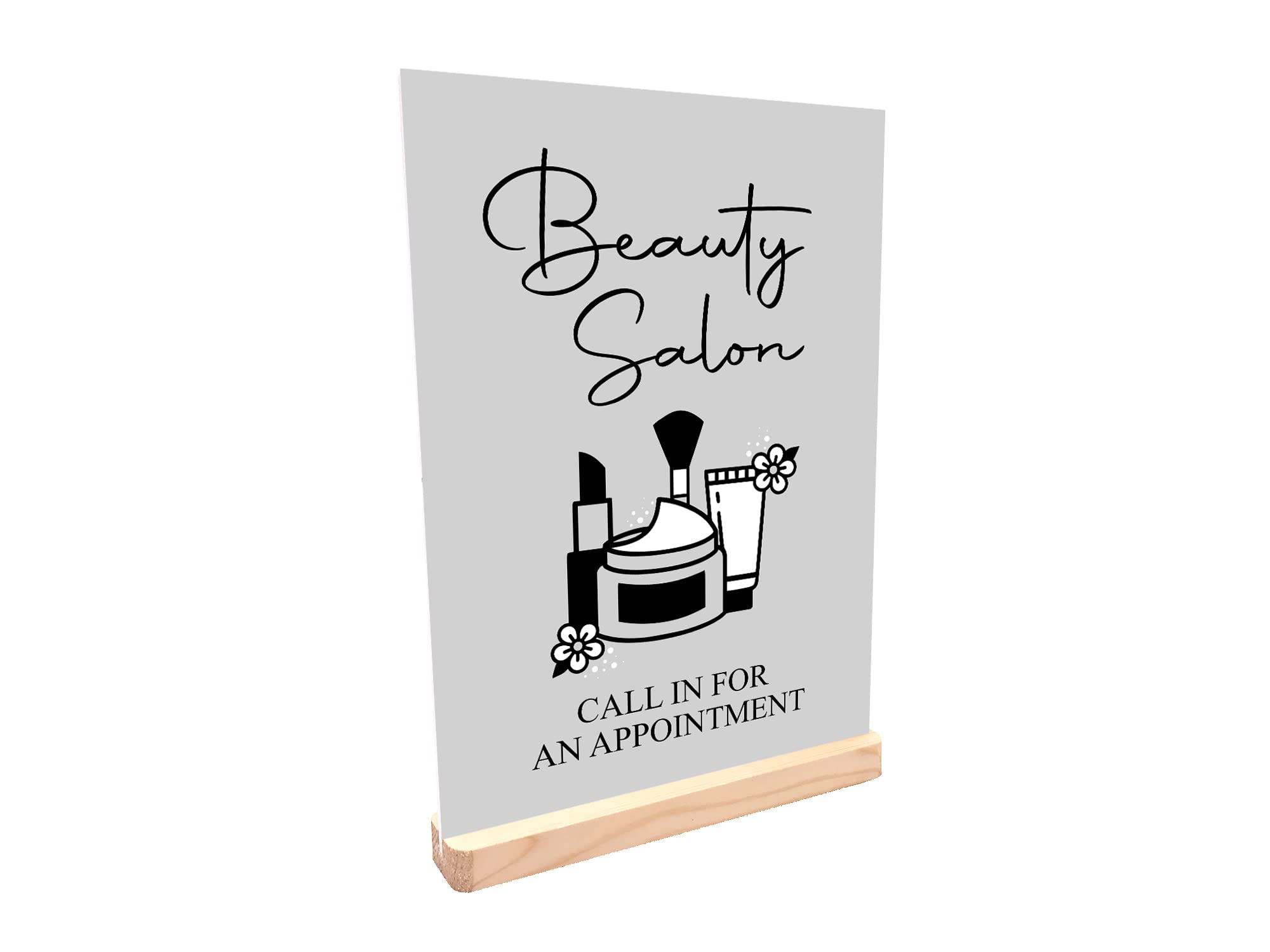 Beauty Salon Sign | Call In For An Appointment - Salon Window Décor | Freestanding With Wood Base | A4 Size | Beauty Salon Signage | Available In Pink or Grey (Grey)