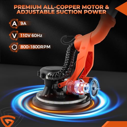 Electric Drywall Sander with Vacuum Dust Collection, 1000W Popcorn Ceiling Removal Tool, 1000-2100RPM 5 Variable Speed, LED Light, Foldable & Extendable Wall Sander with 12 Sanding Discs