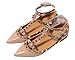 CAMSSOO Women's Metal Studs Strappy Buckle Pointy Toe Flats Comfortable Dress Pumps Shoes