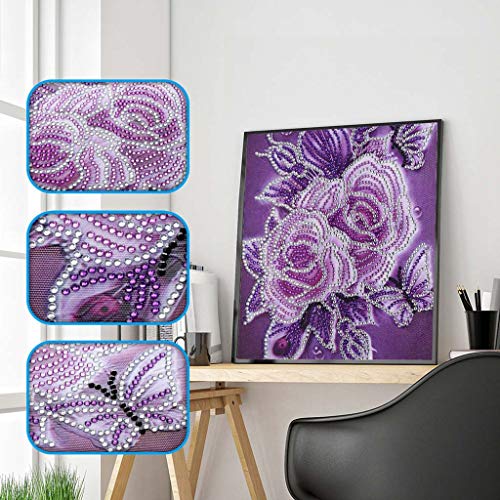 New Arrival!DEESEE(TM)Rose Special Shaped Diamond Painting DIY 5D Partial Drill Cross Stitch Kits Crystal Rhinestone of Picture Serial Diamond Embroidery Arts Craft (B)