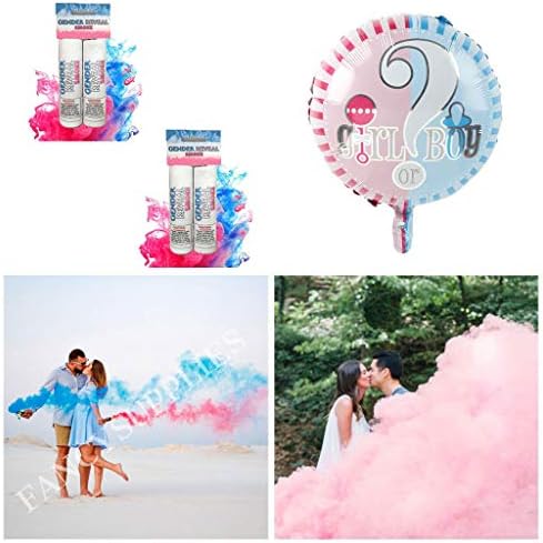 Baby Gender Reveal Bundle Pink its a Girl, Blue its a Boy! (2 Pink and 2 Blue + Balloon)