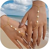 YEEZII Gold Hand Chain Bracelets for Women, 2 Pcs 14k Gold Plated Cubic Zirconia Link Chain Bracelet Set, Trendy ring bracelet hand chain Jewelry for Her