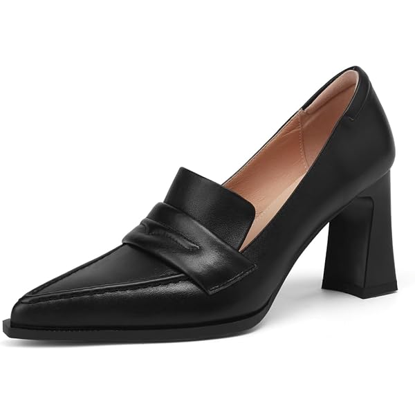 TinaCus Women's Chunky Heel Pumps - Handmade Genuine Leather, Square Toe, Slip-On Vintage Style