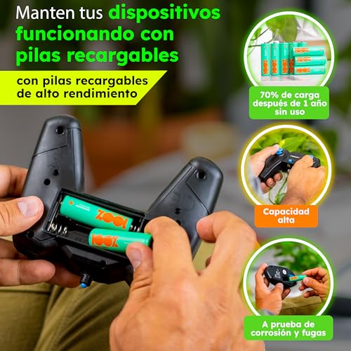 100%PeakPower Pilas Recargables AA 2300 mAh NiMH, Paquete de 12 Unidades - hasta 1000 Recargas, Alta Capacidad, Precargadas - Pilas AA Recargables para Juguetes, Controles, Adornos de Navidad