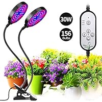 LED Grow Light for Indoor Plant, 30W 78 LED Dual Head 5 Dimmable Levels Timing Auto On/Off 4 8 12H Timer Clip-on Grow Lamp with 3 Switch Modes Red/Blue Full Spectrum, 360° Adjustable Gooseneck