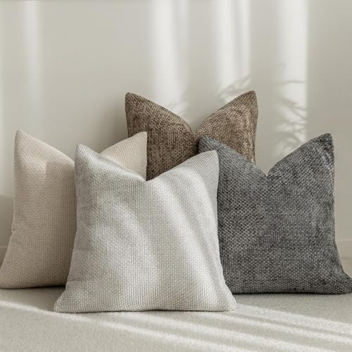 AKASENKO 4 Fundas para Cojines de Sala, Suave Lino Decorativo, Funda de Cojín Cuadrada Bohemia para sofá, Cama, casa, Coche, decoración Interior, 18 x 18 Pulgadas (4, Neutro)