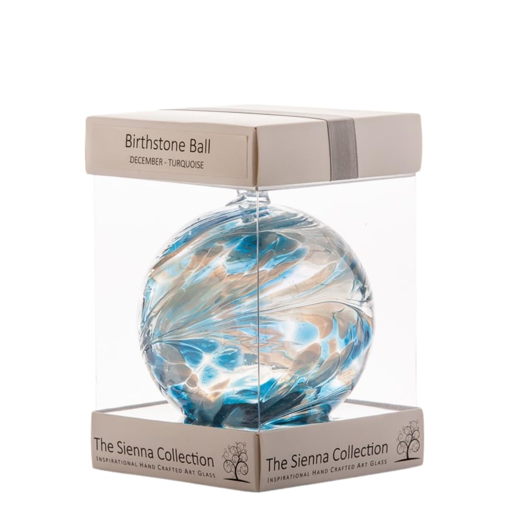 Sienna Glass 10cm Turquoise Birthstone Friendship Ball – Handcrafted Mouth-Blown Glass Ornament – Gift Boxed Decoration for Birthdays, Weddings, Anniversaries, Windows, Gardens, Memorials, Home Decor