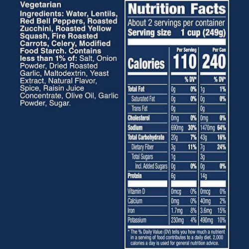 PROGRESSO VEGETABLE CLASSICS, LENTIL WITH ROASTED VEGETABLES CANNED SOUP, GLUTEN FREE, 19 OZ.