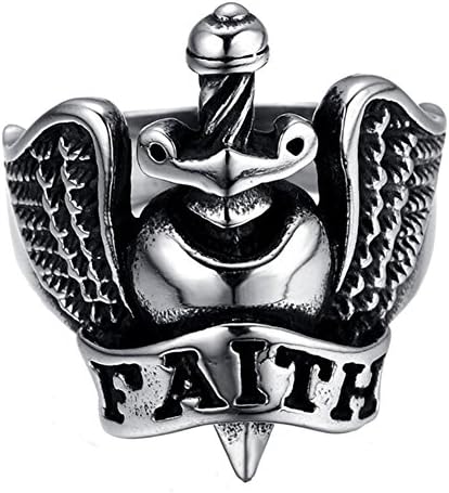 VEELFF Mens 22mm Warrior Sword FAITH Stainless Steel Ring
