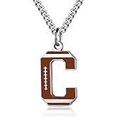 AIAINAGI Football Letter Necklace - Men's Football Charm Pendant, Stainless Steel Silver Chain, 22inch Personalized Gift
