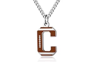 AIAINAGI Football Initial A-Z Letter Necklace for Boys Football Charm Pendant Stainless Steel Silver Chain 22inch Personalized Football Gift for Men Women Girls