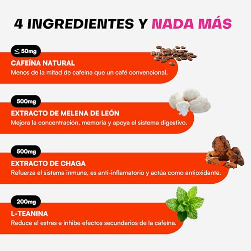 DOSE OF | Café con Hongos Adaptógenos | Mushroom Coffee Soluble | Melena de León 500mg, Chaga 500mg y L-Teanina 200mg | Energía y Concentración | Nootropico Natural | 30 Porciones | Sin Sellos
