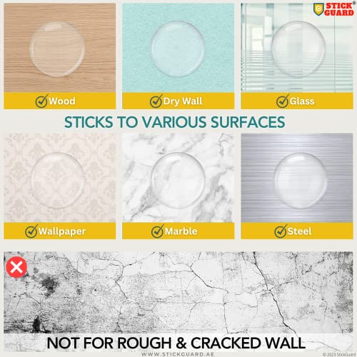 StickGuard Door Handle Wall Protector (6 Pack) - Reusable Self Adhesive Wall Bumper Protector, Shock Absorbent Gel Wall Cushion for Door Knob, Quiet, Wall Shield Silencer - Door Stopper Wall Protector