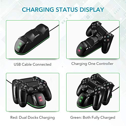 PS4 Controller Charger, TopElek DualShock 4 Controller Charger Station, Dual USB Fast Charging Dock with LED Indicator and Overcharging Protection, for Sony Playstation 4/PS4/PS4 Slim/PS4 Pro - Thumbnail 2