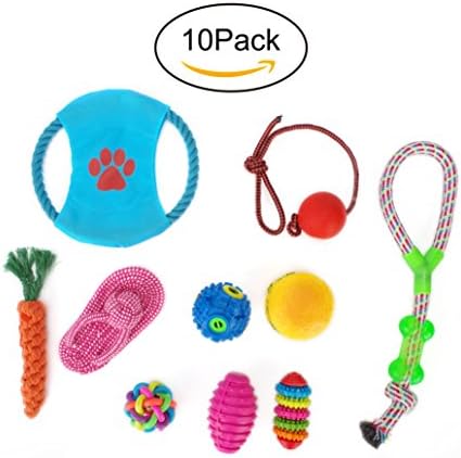 DoggieKit No Stuffing Dog Toy Variety Pack, Pull Ropes, Squeakers, Chewable Food Ball, Small Frisbee, 10 pc Bulk Bundle