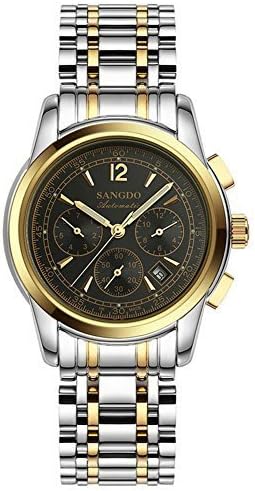 Topwatch Sangdo Fashion Men's Three Eyes Six Needles Gold Alloy-Steel Bezel Black Automatic Watch