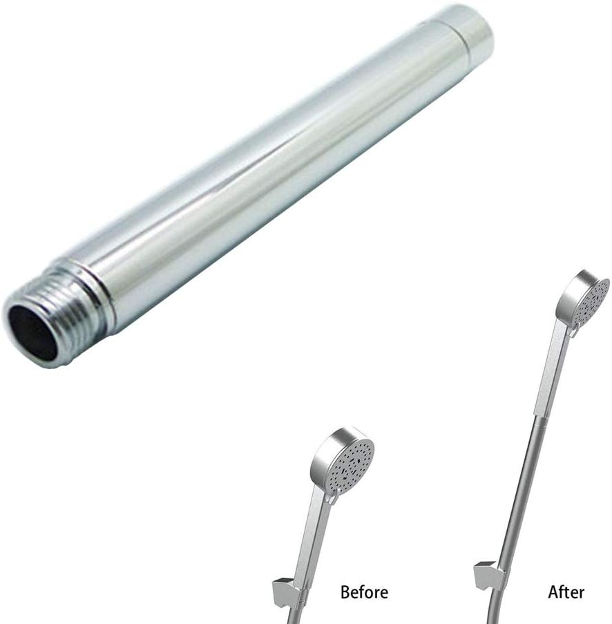Round Stainless Steel Shower Extension Tube, Straight Bathroom Shower Head Extension Arm Extender Hardware with Chrome Plating for Fixed Shower Head