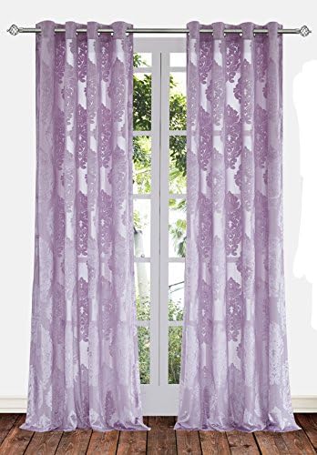 Ifblue 2-Panels 52x84-Inch Grommet Top Sheerness Velvet Cutting Flower Sheer Window Light Filtering Classic Curtains Drapes - Pink