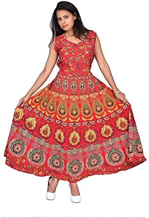 Women Boho Dress Casual Irregular Maxi Dresses Vintage Cotton Linen Dress Rajasthani Long Assorted Print