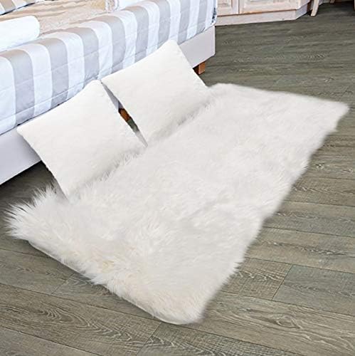 Faux Fur Rug & 2 Faux Fur Pillow Cases for Bedroom, Living Room, Daughters Room (2 Feet x 4 Feet) — Fur Rugs for Living Room and Fur Rugs for Bedroom — Faux Fur Throw Rug for Couch — Shag & Fluffy Rug