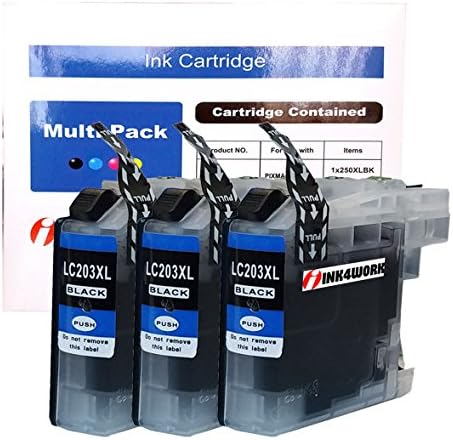 ink4work 3 Pack Black Replacement Ink Cartridge for Brother LC203 XL LC203XL (3 Black) for MFC-J460DW MFC-J480DW MFC-J485DW MFC-J680DW MFC-J880DW MFC-J885DW