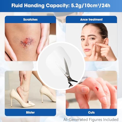 Ourmed Hydrocolloid Plasters Large 5 x 5 cm, 0.3 mm Thick, Waterproof Wound Plasters with Adhesive Surface for Light Exudate Wounds, Blisters, Acne, Surface Wound Care Pack of 10