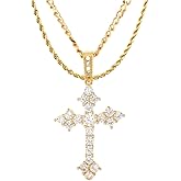 charlinliol 18k Gold Plated Necklace Iced Out Cubic Zirconia Cross Pendant Hip Hop Jewelry Chain For Men And Women