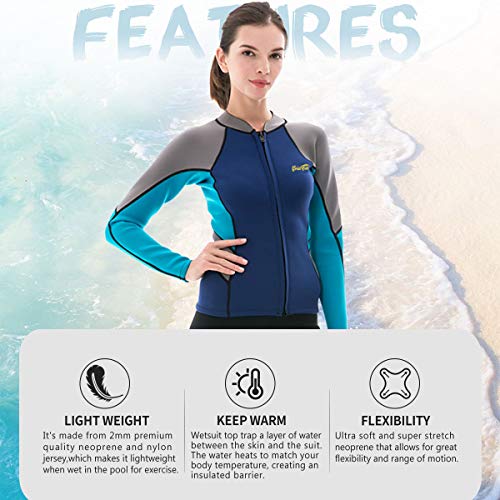 GoldFin-Womens-Wetsuit-Top-2mm-Neoprene-Wetsuit-Jacket-Long-Sleeve-Front-Zip-Wetsuit-Shirt-for-Swimming-Water-Aerobics-Diving-Surfing-Kayaking
