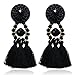 eManco Black Boho Statement Earrings for Women Big Tassel Dangling Crystal Beads Costume Jewellery