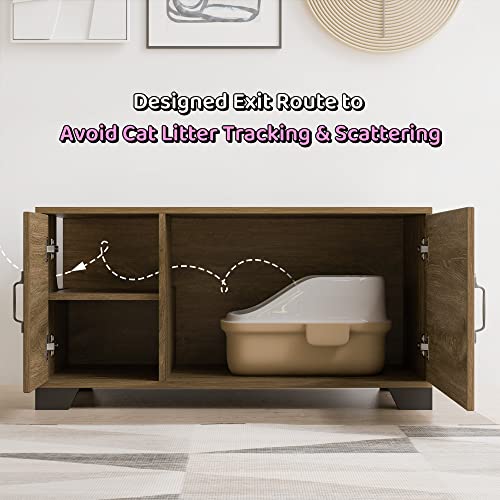 WISHIVE Hidden Cat Litter Box Enclosure, Cat Litter Box Furniture with Doors, Wooden Pet