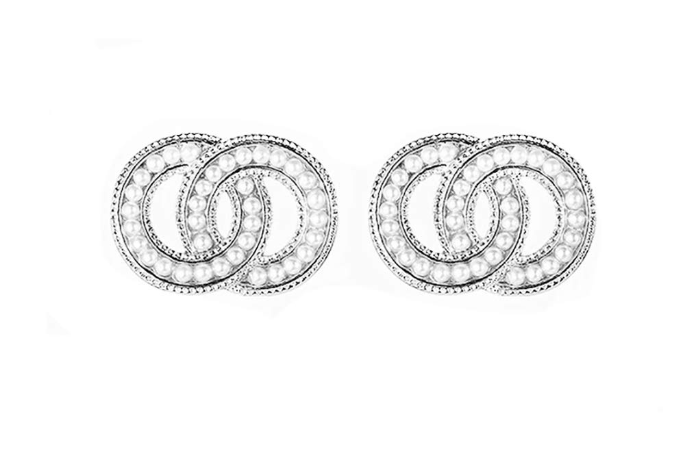 Kaguyo silver earrings for women, Pearl earrings, girls earrings studs 925 sterling silver Double Circle stud Earrings for women girls birthday Gift for her