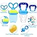 UniBetter Baby Food Feeder Pacifier 2 PCs Pacifier Clips 2 PCs Baby Feeding Spoons 3 PCs Replacement Silicone Pouches Baby Fruit Teething Toys for Toddlers Infant Baby Shower Gift (Blue Set)