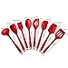 4YANG Silicone Spatula Cooking Utensil Set Heat Resistant Kitchen Gadgets (8 Pieces)-Includes:Turner, Slotted spoon , Ladle ,Spoon, Spoon Spatula, Spoonula, Spatula & Basting brush (Red)