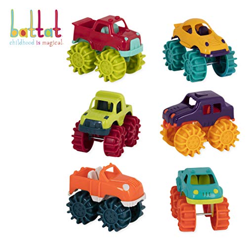 Battat Mini Monster Trucks - Set of 6 Mini Trucks for Toddlers in Storage Bag for 2 years +
