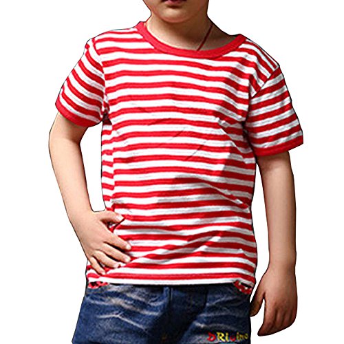 Ezsskj Kid's Boys Girls Red White Striped T Shirts Children's Tee Tops