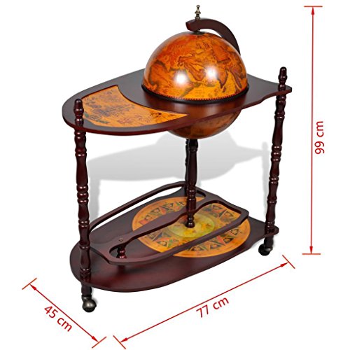 39" Globe Bar Wine Liquor Cabinet Storage Roller Cart Trolley w/ Table Old World - Thumbnail 5