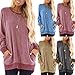 Mlide Long Sleeve Pocket Blouse for Womens, Casual Loose Fashion Comfy Solid Color T-Shirts,A-Blue,Mthumb 2