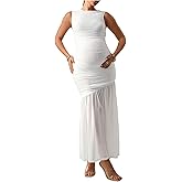 MakeMeChic Women's Maternity Summer Dresses Sleeveless Ruched Ruffle Bodycon Pregnancy Maxi Tank Dresses