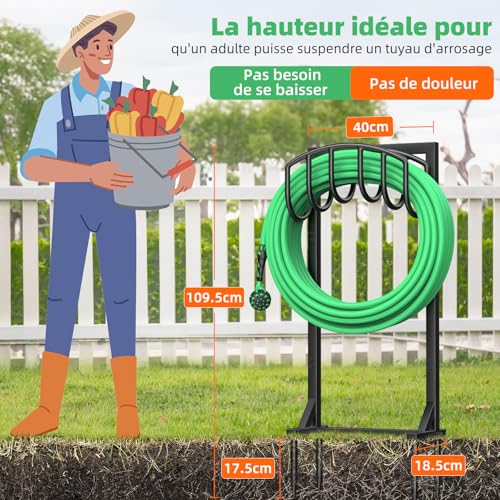 iRhodesy Garden Hose Holder, Heavy Duty 43" Freestanding Hose Stand with 4 Pegs, Metal Bracket Holds Up to 45m Garden Yard Garden Hose