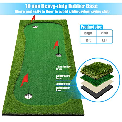 BOBURN Golf Putting Green/Mat-Golf Training Mat- Professional Golf Practice Mat- Green Long Challenging Putter for Indoor/Outdoor (Green, 3.3x10ft) BOBURN Golf Putting Green/Mat-Golf Training Mat- Professional Golf Practice Mat- Green Long Challenging Putter for Indoor/Outdoor (Green, 3.3x10ft)