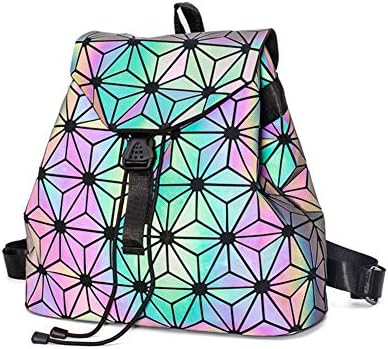 Shard Lattice Design Geometric Backpack Holographic Reflective Backpacks PU Leather Fashion Backpack (A Big)